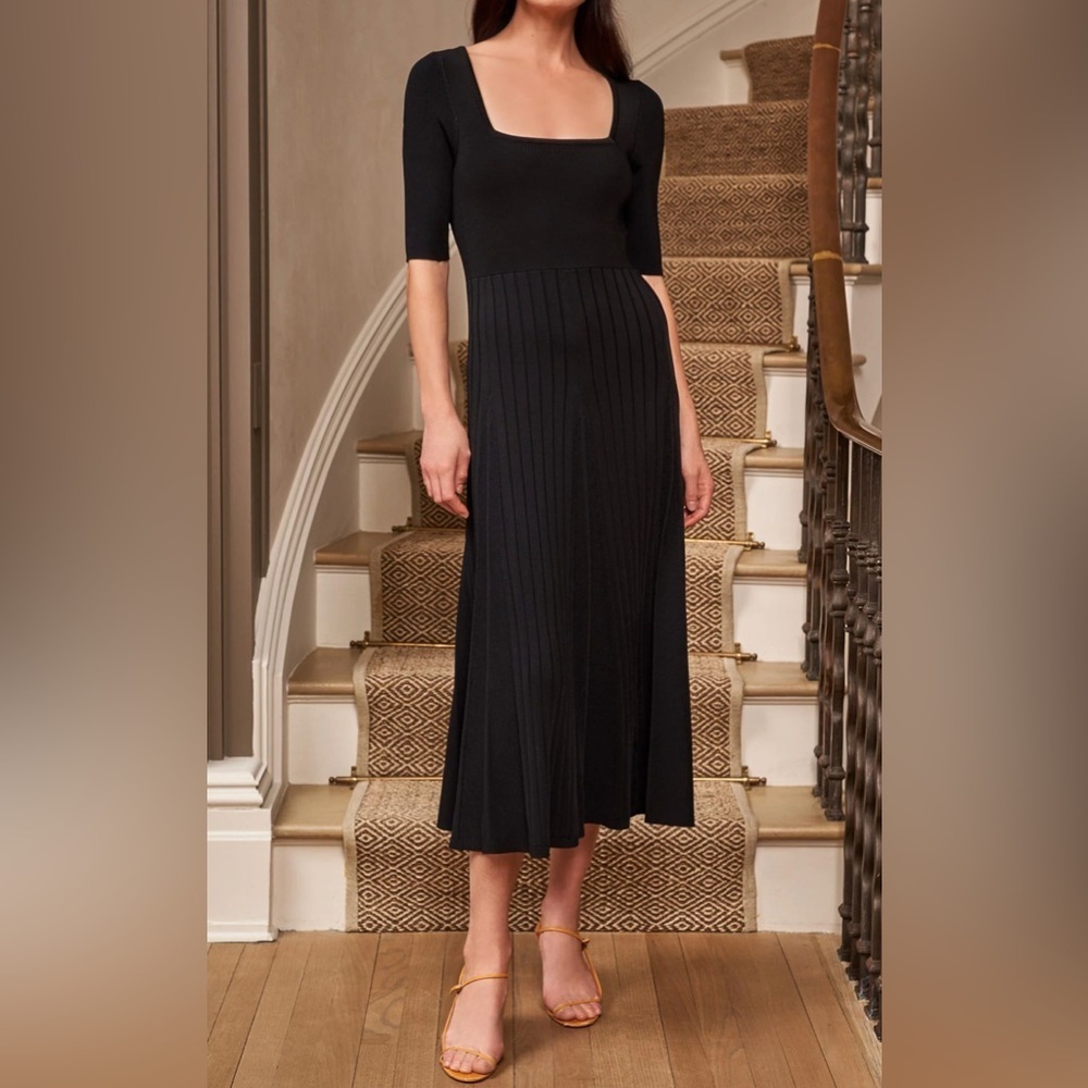 La Ligne NYC Veronica dress black size M medium short sleeve square neckline